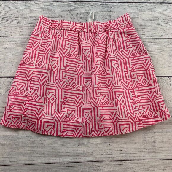 J. Crew Skirt sz 10 Pink Short Length Elastic Waist Lined Patterned Linen Blend - Picture 5 of 9